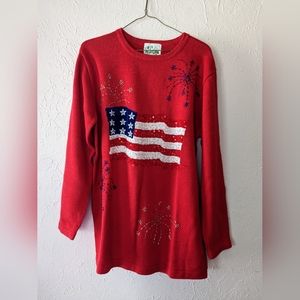 Quacker Factory Beaded 4th of July Pullover Sweater in Women's Medium